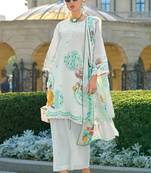 White embroidery and digital print cotton straight pant - free size stitched(size upto 42")