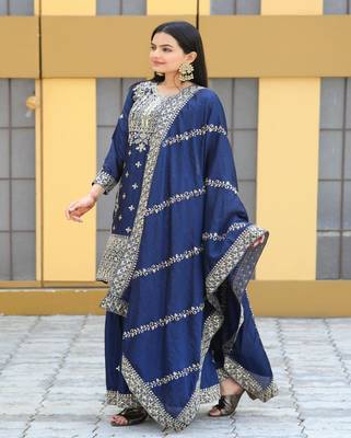 Heavy Chinon Suit With Sequence Embroidered Work 3