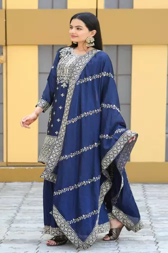 Heavy Chinon Suit With Sequence Embroidered Work