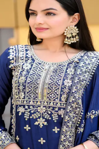 Heavy Chinon Suit With Sequence Embroidered Work