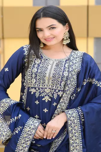 Heavy Chinon Suit With Sequence Embroidered Work