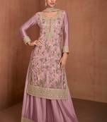 Light mauve embroidery and sequins chinon straight palazzo  - free size stitched(size upto 42")