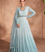 Blue embroidery and sequins georgette gown - free size stitched(size upto 42")