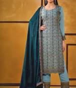 Teal blue zari embroidery and diamond silk straight pant - free size stitched(size upto 42")