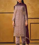 Mauve zari embroidery and diamond silk straight pant - free size stitched(size upto 42")
