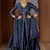 Blue embroidery and sequins chinon anarkali palazzo - free size stitched(size upto 42")
