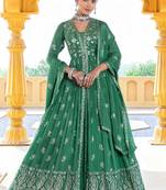 Green embroidery and sequins chinon anarkali  - free size stitched(size upto 42")