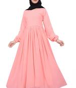 Peach Georgette Plain Flared Abaya Set