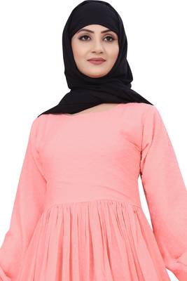 Peach Georgette Plain Flared Abaya Set 2
