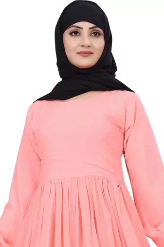 Peach Georgette Plain Flared Abaya Set