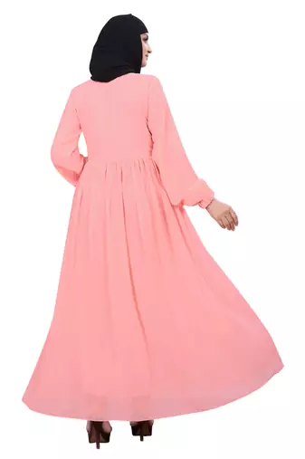 Peach Georgette Plain Flared Abaya Set
