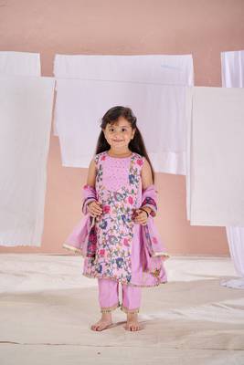 Pink floral print  kalamkari anarkali suit 1