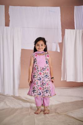 Pink floral print  kalamkari anarkali suit 2