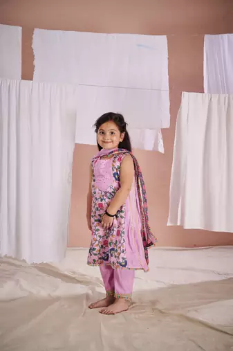 Pink floral print  kalamkari anarkali suit