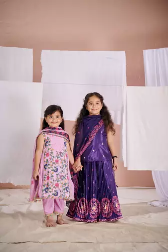 Pink floral print  kalamkari anarkali suit