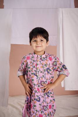 Pink embroidered kalamkari kurta set 2