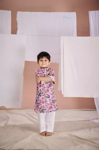 Pink embroidered kalamkari kurta set