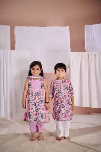 Pink embroidered kalamkari kurta set