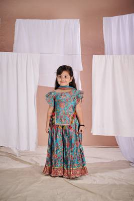 Blue floral print  kalamkari sharara set 1