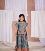 Blue floral print  kalamkari sharara set