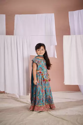 Blue floral print  kalamkari sharara set