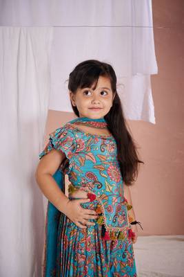 Blue floral print  kalamkari sharara set 4