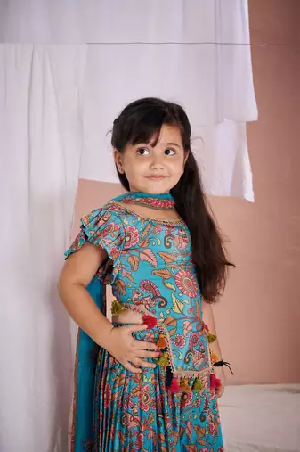 Blue floral print  kalamkari sharara set