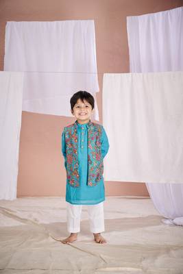 Blue embroidered kalamkari kurta set 1