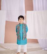 Blue embroidered kalamkari kurta set