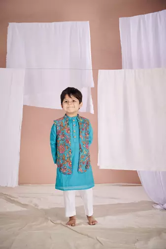 Blue embroidered kalamkari kurta set
