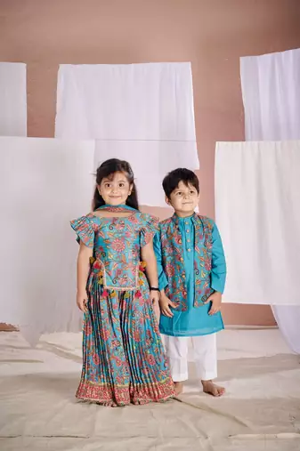 Blue embroidered kalamkari kurta set