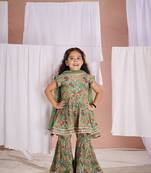 Green floral print  fish sharara set