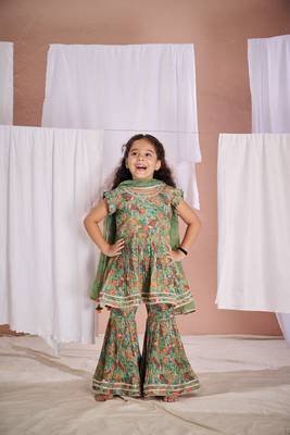 Green floral print  fish sharara set 2