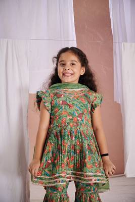 Green floral print  fish sharara set 3