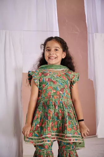Green floral print  fish sharara set
