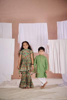 Green floral print  fish sharara set 4
