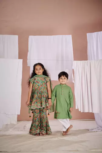 Green floral print  fish sharara set