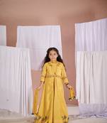 Yellow embroidered parrot anarkali jacket