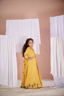 Yellow embroidered parrot anarkali jacket 2