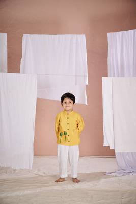 Yellow embroidered parrot bandhgala set 2