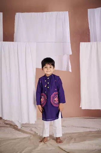 Purple embroidered kurta set