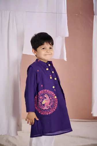 Purple embroidered kurta set