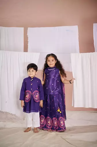 Purple embroidered kurta set