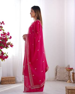 Beautiful Pure Chinon Silk Fabric Straight Fit Kurta With Dupatta Trousers 2