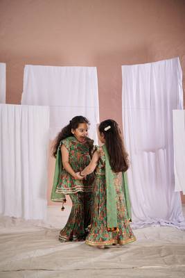 Green floral print  fish kalamkari lehenga 2