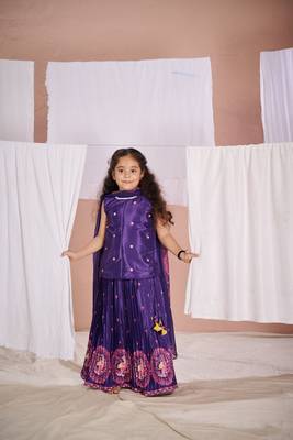 Purple floral print  kalamkari lehenga set 1