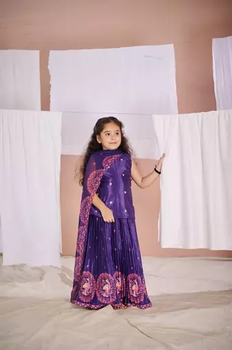 Purple floral print  kalamkari lehenga set