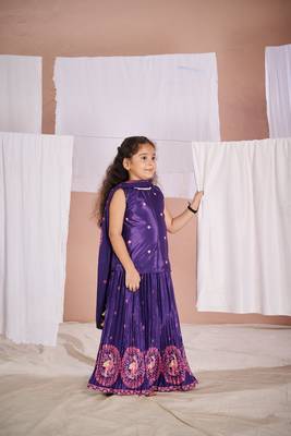 Purple floral print  kalamkari lehenga set 3