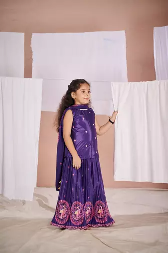 Purple floral print  kalamkari lehenga set