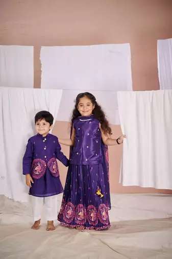 Purple floral print  kalamkari lehenga set